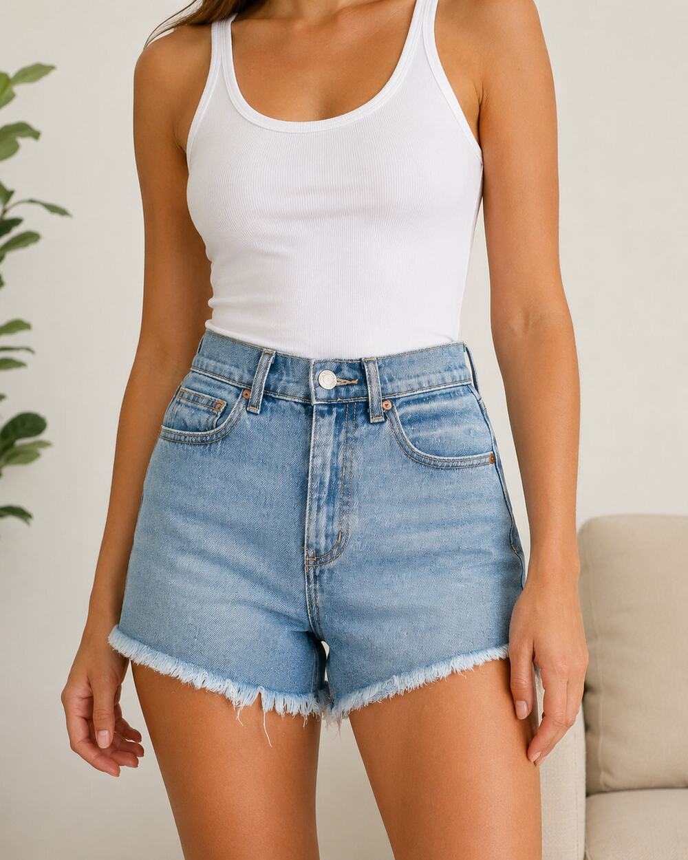 Cello High Rise Cutoff Denim Shorts XS Medium Wash Frayed Raw Hem Mom Jean